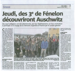 Le groupe de 3&deg; qui participeront au "voyage de la m&eacute;moire".