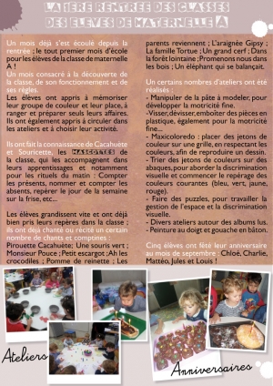 TRAVAUX des MATERNELLES "A" :